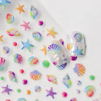Seahorse Nail Stickers Colorful Shell Adhesive Embossed Summer Nail Art Sticker Decals M367