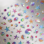 Seahorse Nail Stickers Colorful Shell Adhesive Embossed Summer Nail Art Sticker Decals M367