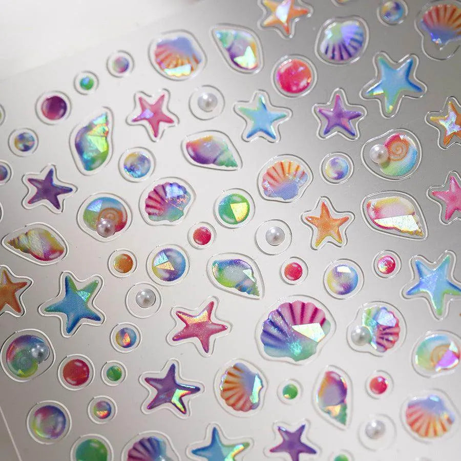 Seahorse Nail Stickers Colorful Shell Adhesive Embossed Summer Nail Art Sticker Decals M367