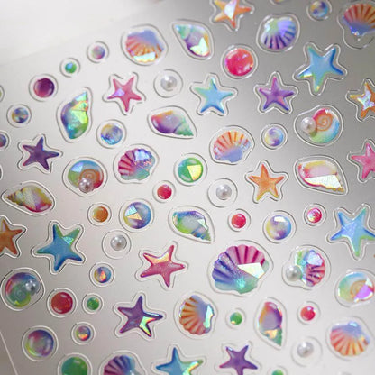 Seahorse Nail Stickers Colorful Shell Adhesive Embossed Summer Nail Art Sticker Decals M367