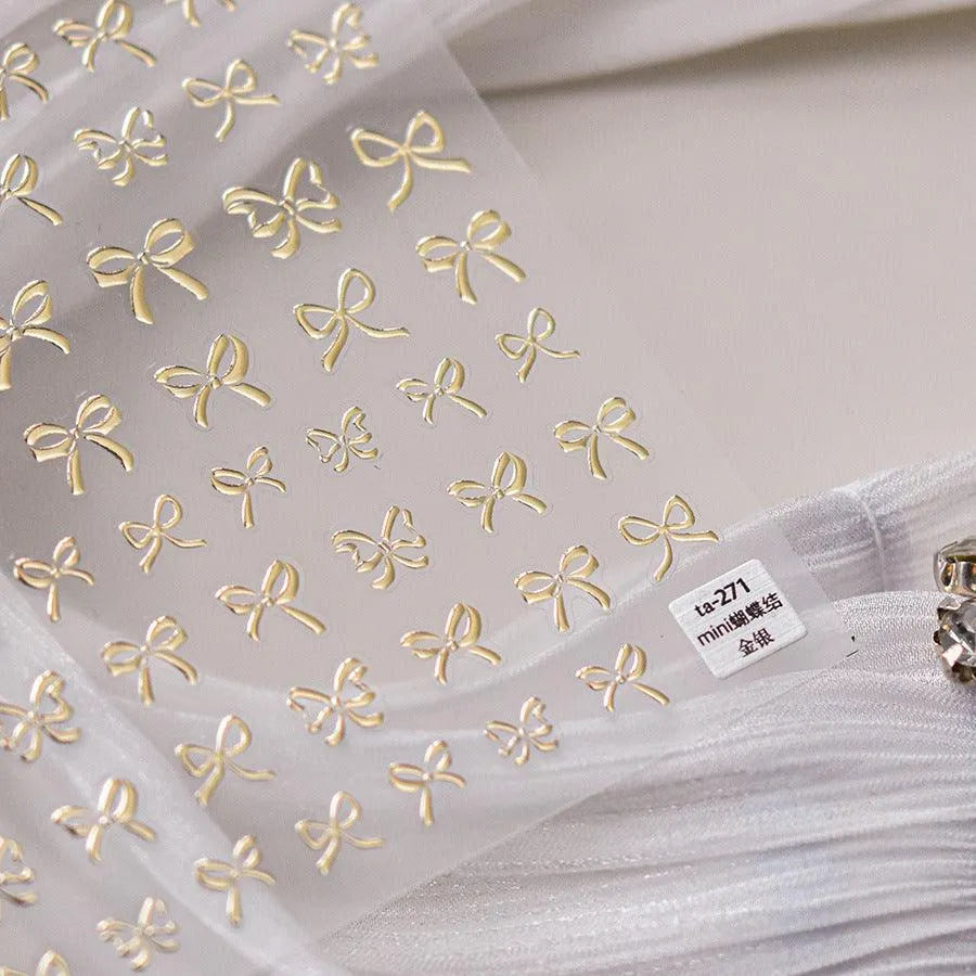 Shell Light Mini Bow Nail Art Stickers Adhesive Embossed Black Bow Ties Sticker Decals 