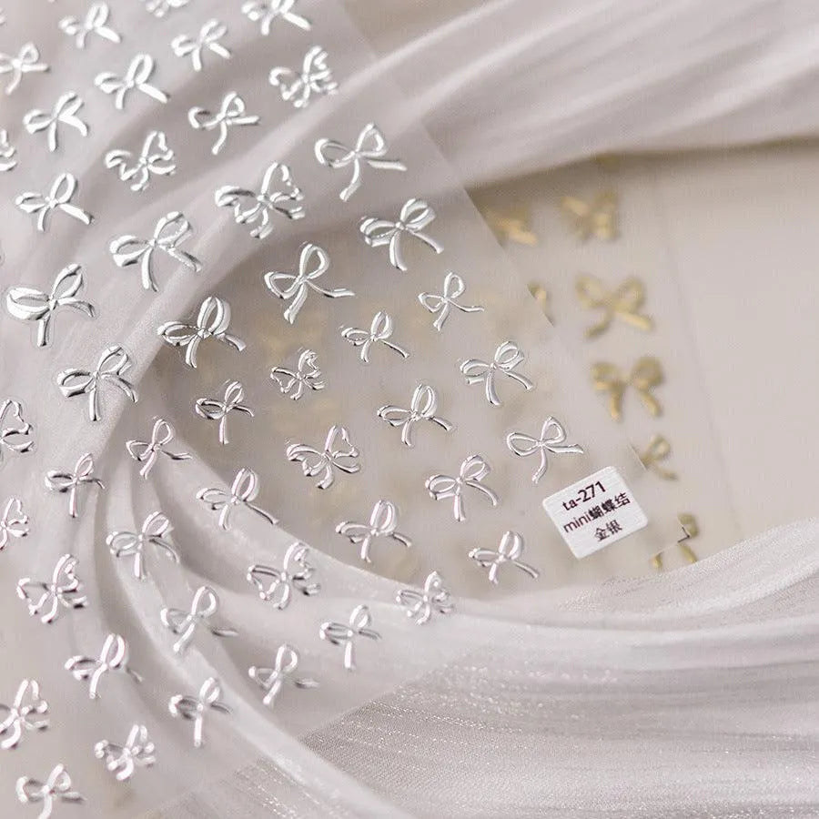 Shell Light Mini Bow Nail Art Stickers Adhesive Embossed Black Bow Ties Sticker Decals 