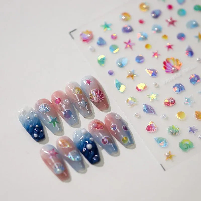 Shell Nail Art Stickers Adhesive Slider Shiny Starfish Sticker Decals TL012