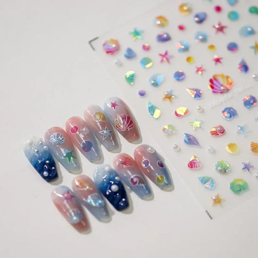 Shell Nail Art Stickers Adhesive Slider Shiny Starfish Sticker Decals TL012