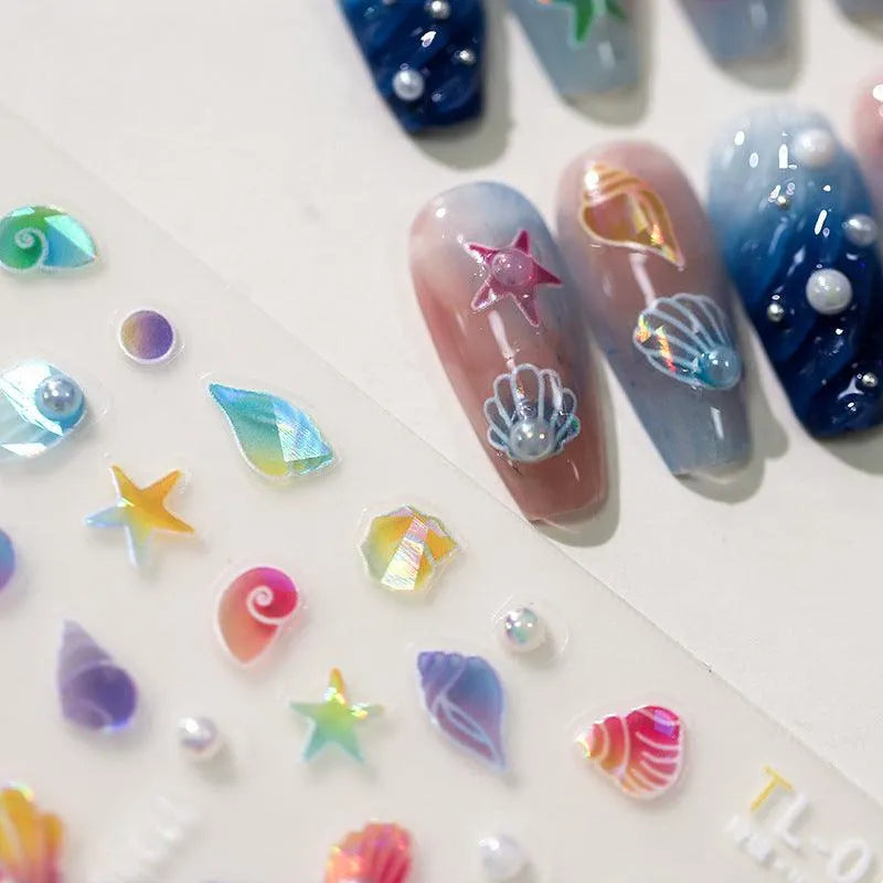 Shell Nail Art Stickers Adhesive Slider Shiny Starfish Sticker Decals TL012