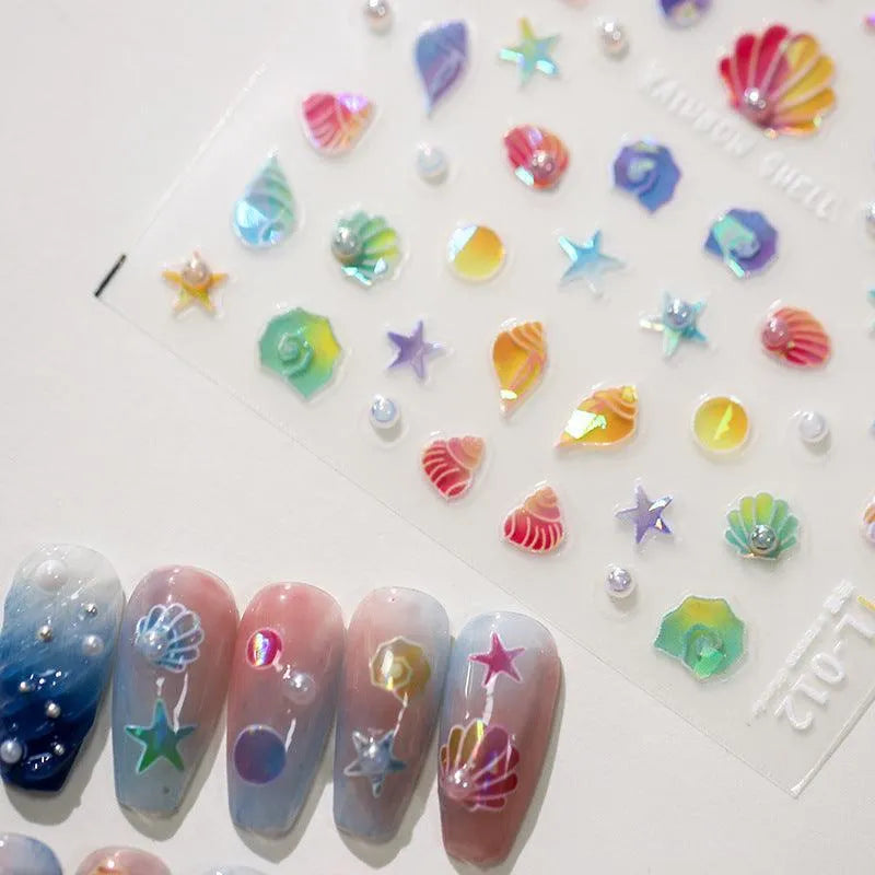 Shell Nail Art Stickers Adhesive Slider Shiny Starfish Sticker Decals TL012
