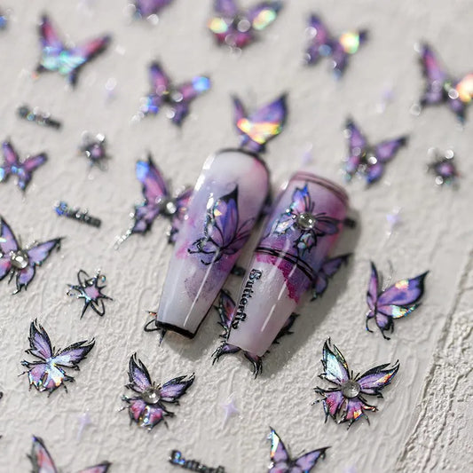 Shiny Butterfly Nail Art Stickers Adhesive Sticker Decals TL123