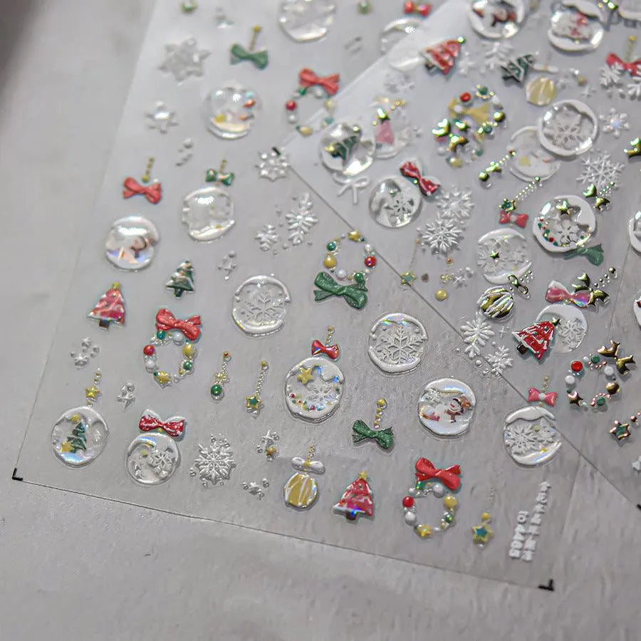 Shiny Crystal Ball Nail Art Stickers Adhesive Embossed Christmas Tree Sticker Decals to4464