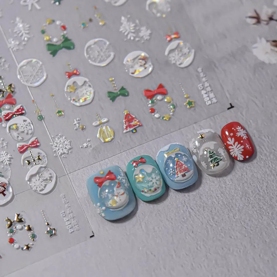 Shiny Crystal Ball Nail Art Stickers Adhesive Embossed Christmas Tree Sticker Decals to4464