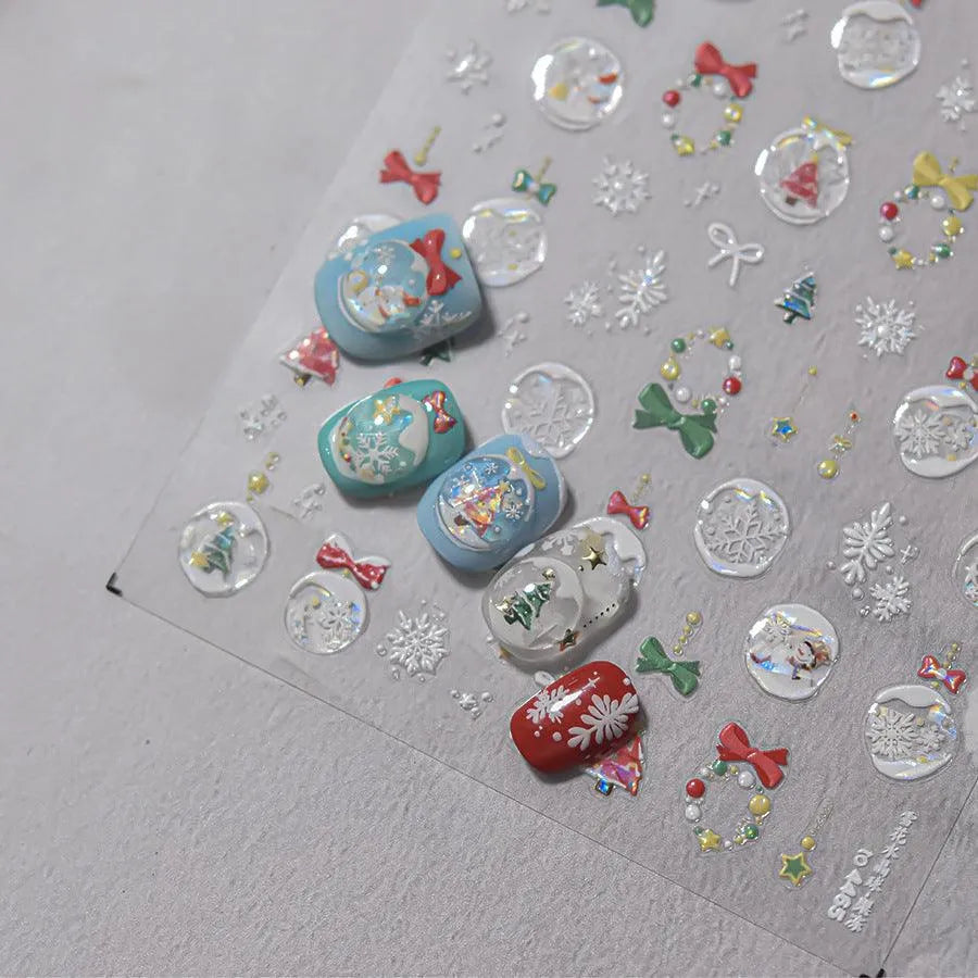 Shiny Crystal Ball Nail Art Stickers Adhesive Embossed Christmas Tree Sticker Decals to4464
