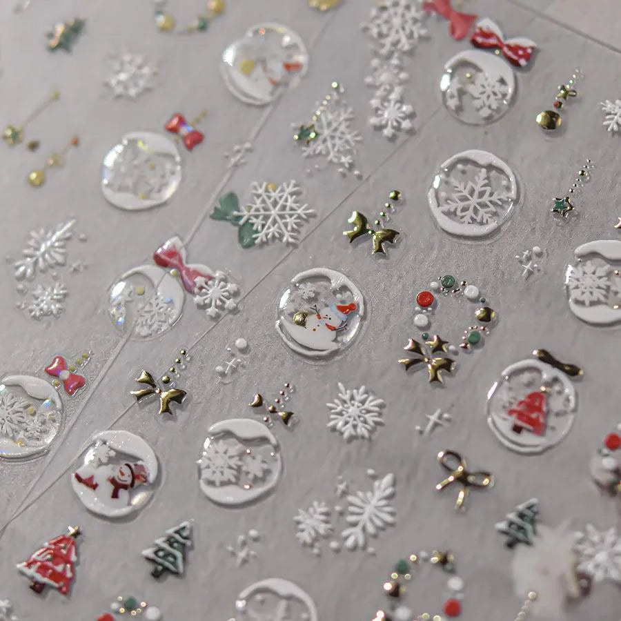 Shiny Crystal Ball Nail Art Stickers Adhesive Embossed Christmas Tree Sticker Decals to4464