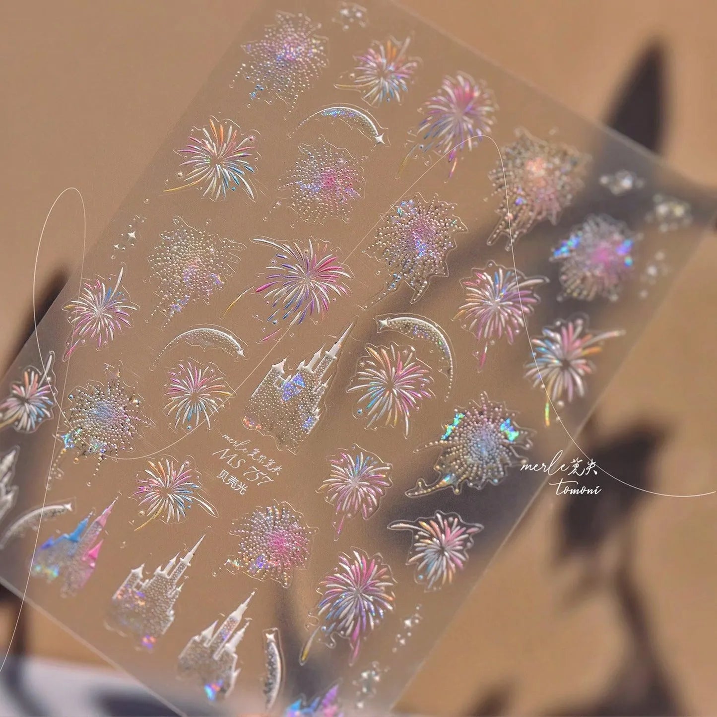 Shiny Glitter Fireworks Nail Art Stickers Adhesive Castle Sticker Decals MS756