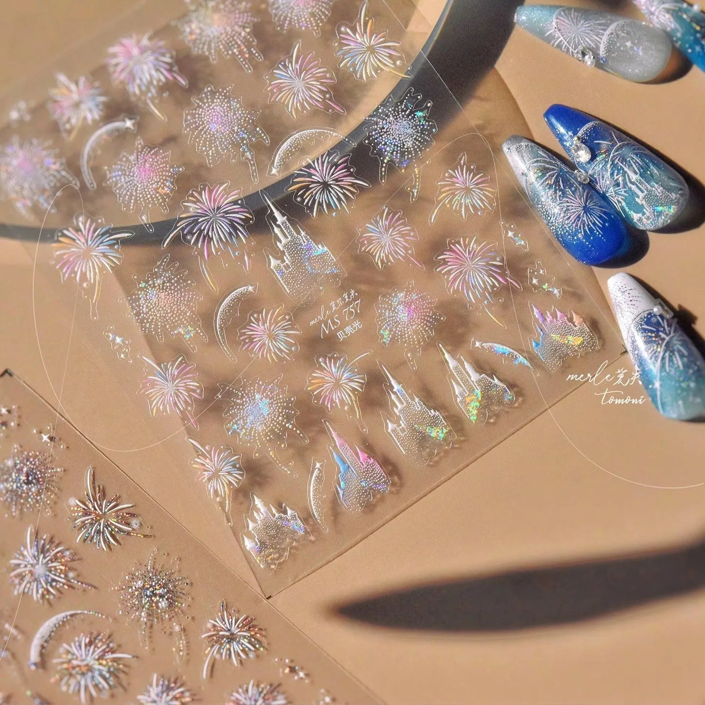 Shiny Glitter Fireworks Nail Art Stickers Adhesive Castle Sticker Decals MS756