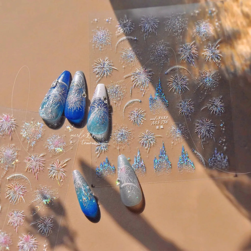 Shiny Glitter Fireworks Nail Art Stickers Adhesive Castle Sticker Decals MS756