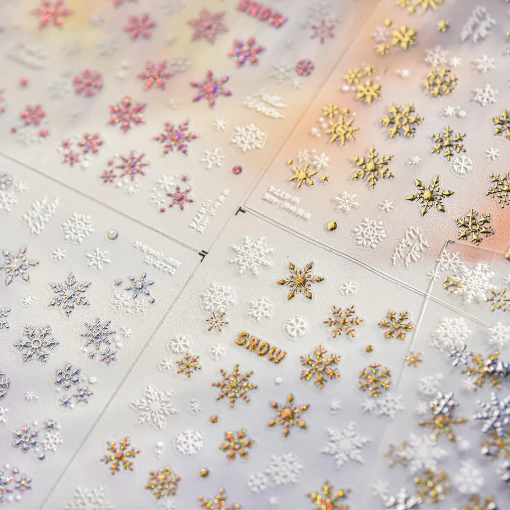 Shiny Glitter Snowflake Nail Art Stickers Adhesive Embossed Gold Snowflake Sticker Decals to4774
