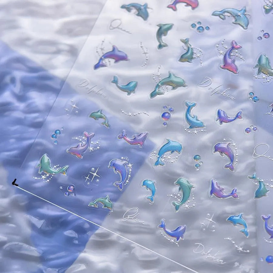 Shiny Jelly Dolphin Nail Art Stickers Adhesive Embossed Sticker Decals to4108