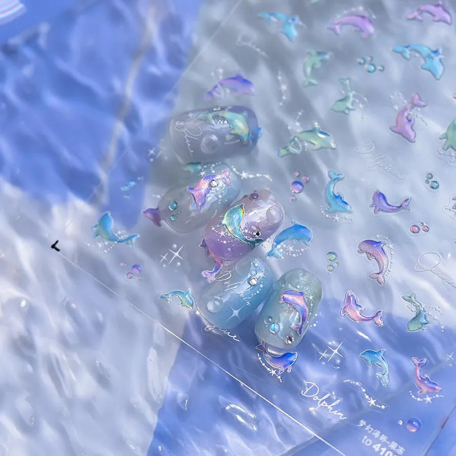 Shiny Jelly Dolphin Nail Art Stickers Adhesive Embossed Sticker Decals to4108