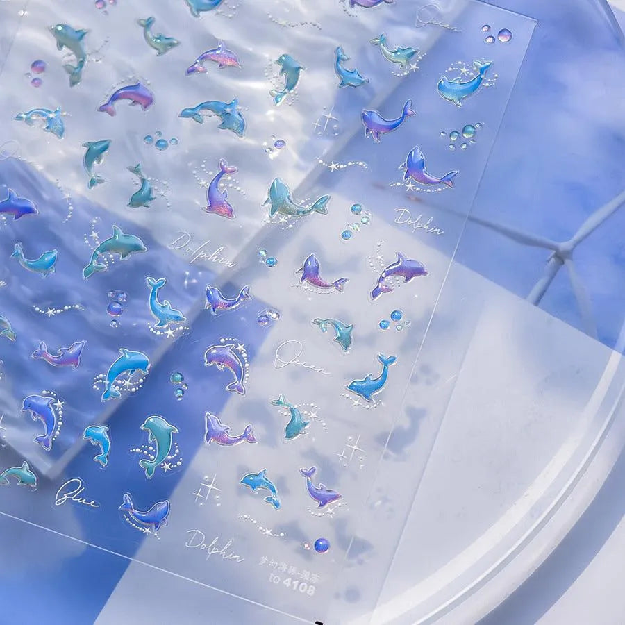 Shiny Jelly Dolphin Nail Art Stickers Adhesive Embossed Sticker Decals to4108