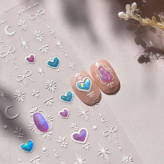 Shinly Love Heart Nail Art Stickers Adhesive Embossed Star Moon Sticker Decals 