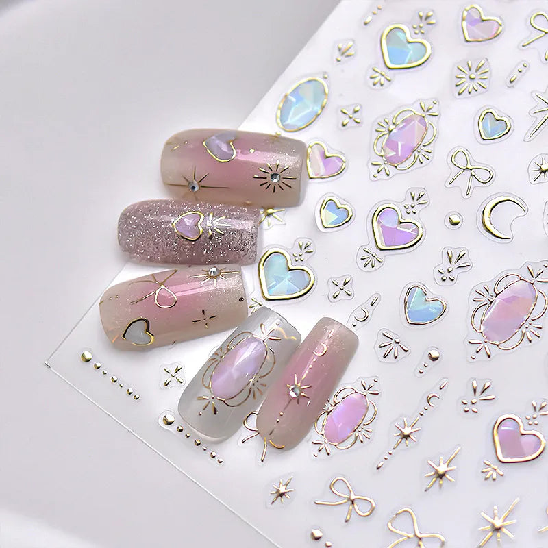 Shinly Love Heart Nail Art Stickers Adhesive Embossed Star Moon Sticker Decals 