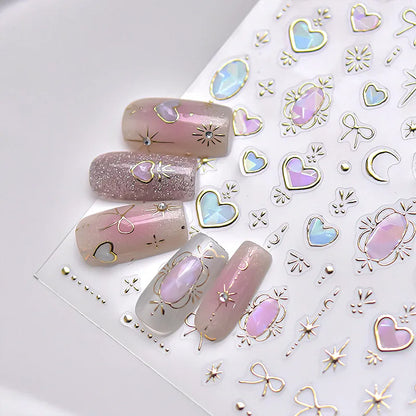 Shinly Love Heart Nail Art Stickers Adhesive Embossed Star Moon Sticker Decals 