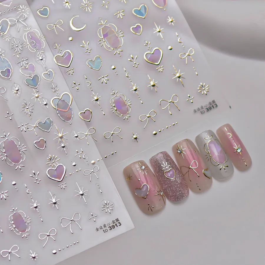 Shinly Love Heart Nail Art Stickers Adhesive Embossed Star Moon Sticker Decals 