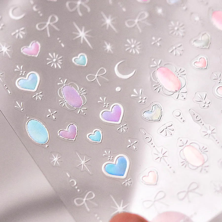 Shinly Love Heart Nail Art Stickers Adhesive Embossed Star Moon Sticker Decals 