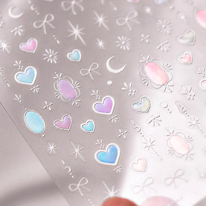 Shinly Love Heart Nail Art Stickers Adhesive Embossed Star Moon Sticker Decals 