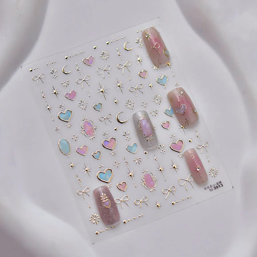 Shinly Love Heart Nail Art Stickers Adhesive Embossed Star Moon Sticker Decals 