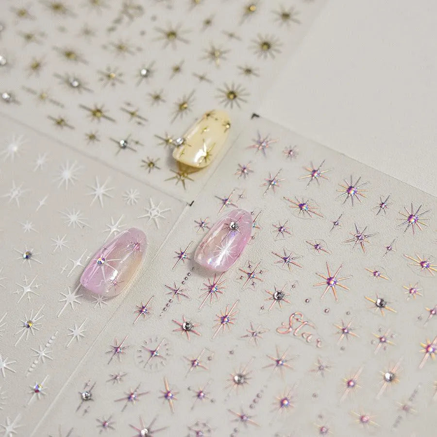 Shiny Star Nail Art Stickers Adhesive Embossed Cross Star with Studs Sticker Decals