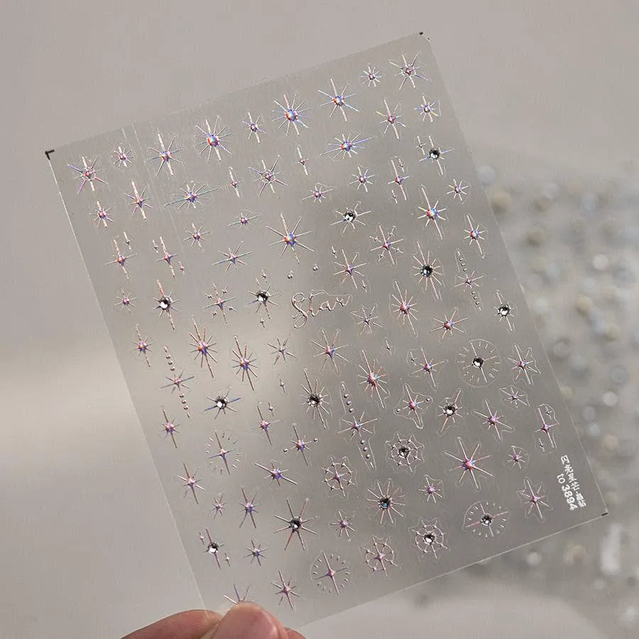 Shiny Star Nail Art Stickers Adhesive Embossed Cross Star with Studs Sticker Decals