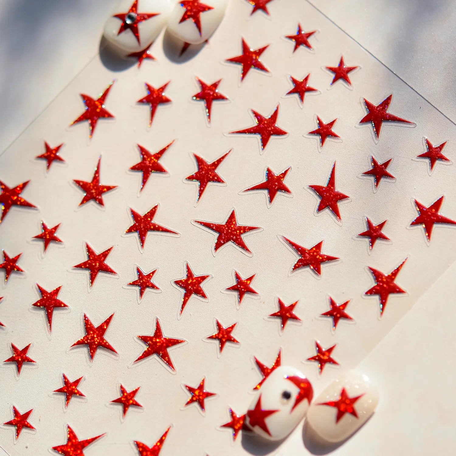 Shiny Star Nail Art Stickers Adhesive Embossed Red Stars Sticker Decals to4840