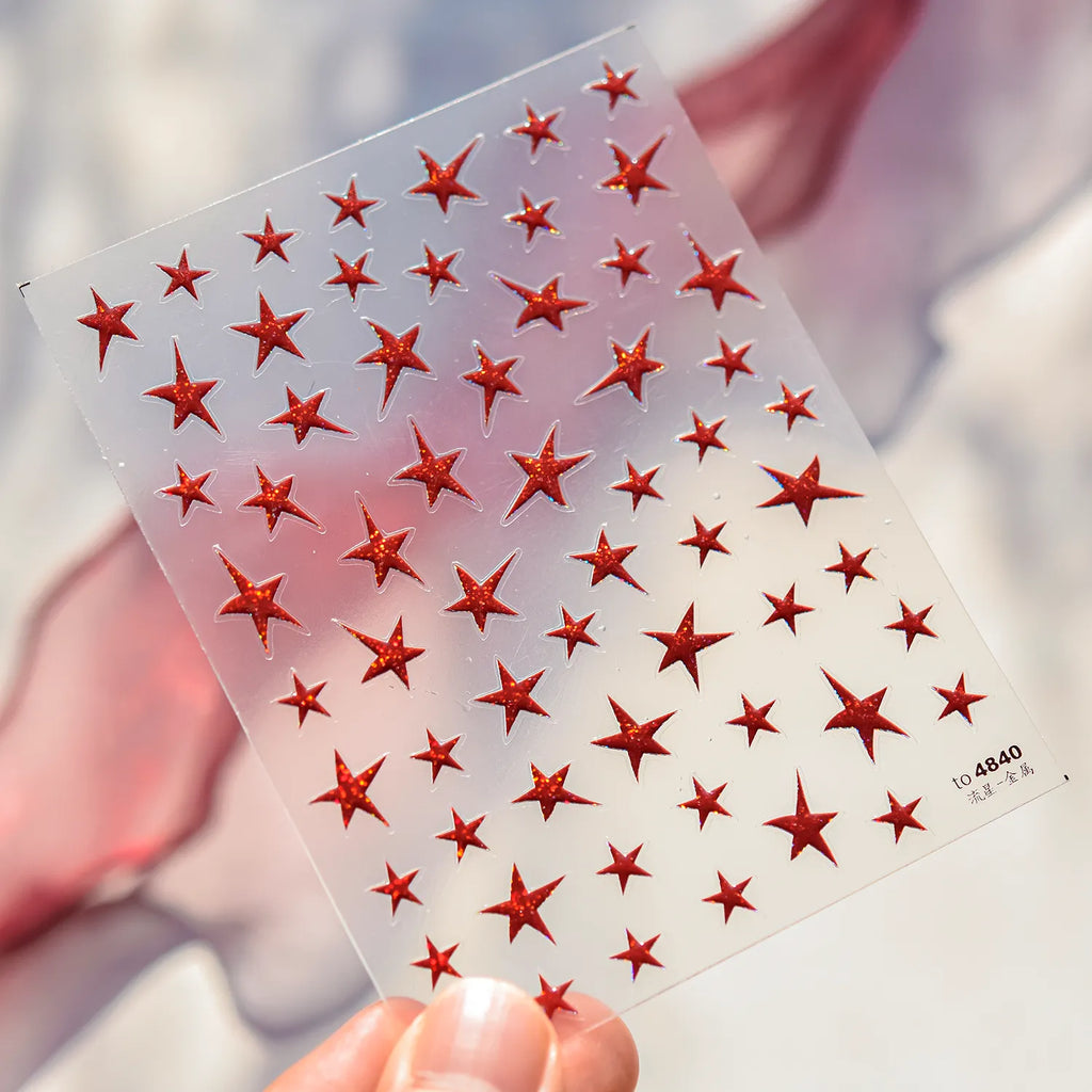 Shiny Star Nail Art Stickers Adhesive Embossed Red Stars Sticker Decals to4840