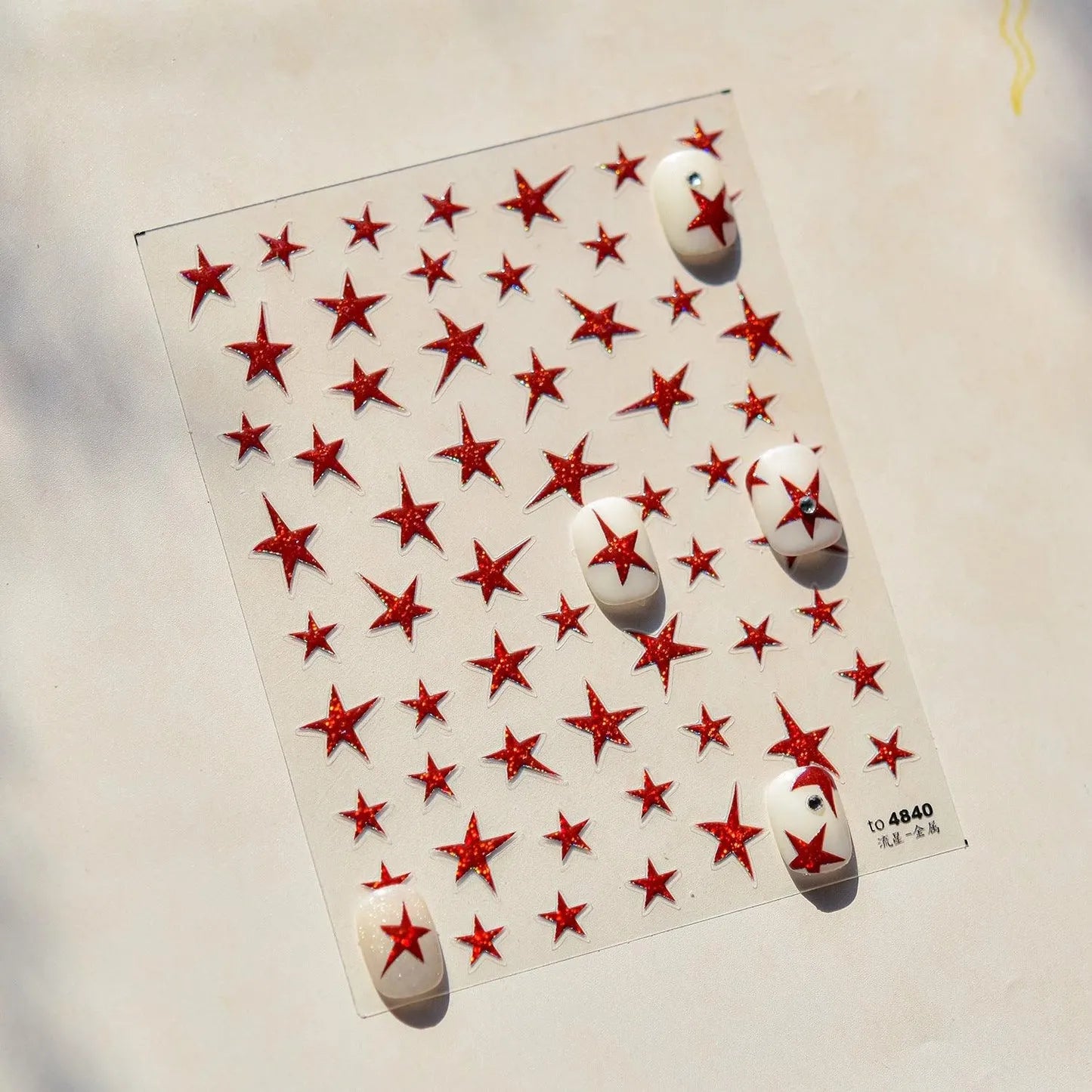 Shiny Star Nail Art Stickers Adhesive Embossed Red Stars Sticker Decals to4840