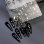 Silver Butterfly Nail Stickers with Moon & Stars Celestial Adhesive Nail Art Decals M381