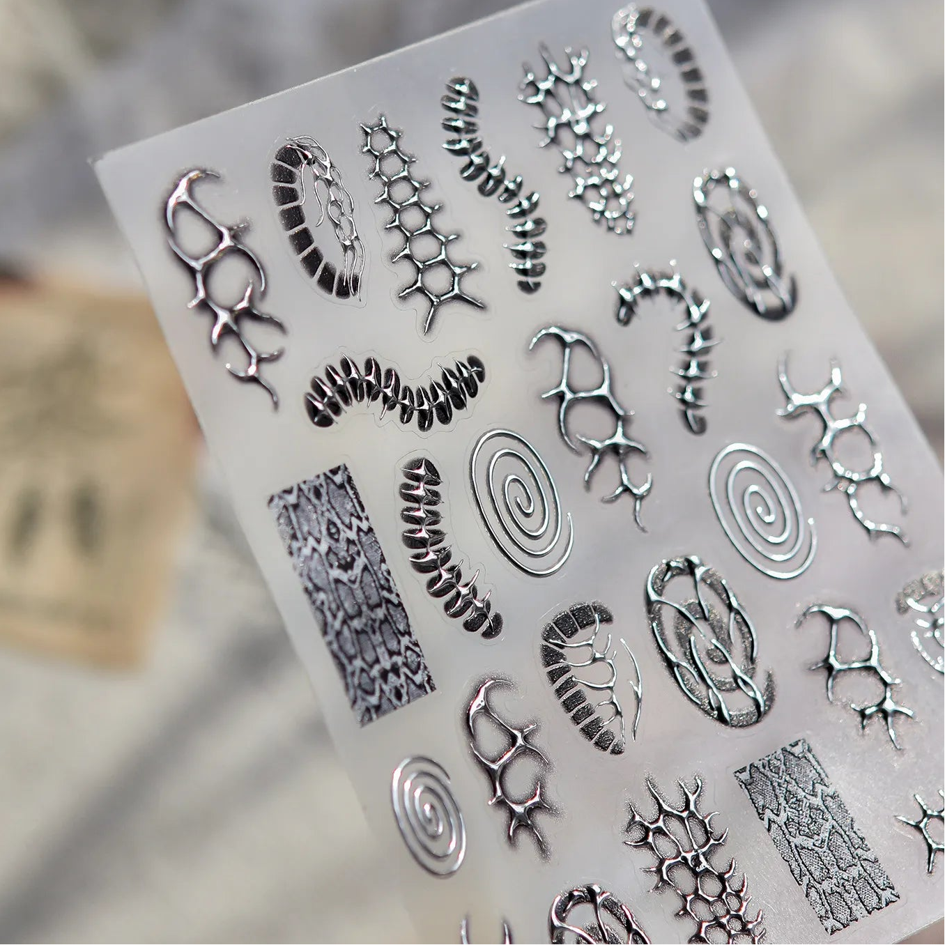 Silver Cyber Sigilism Nail Stickers | Liquid Metal Chrome Y2K Decals 