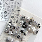 Silver Metallic 3D Nail Stickers - Y2K Cyberpunk Star & Heart Decals 5907