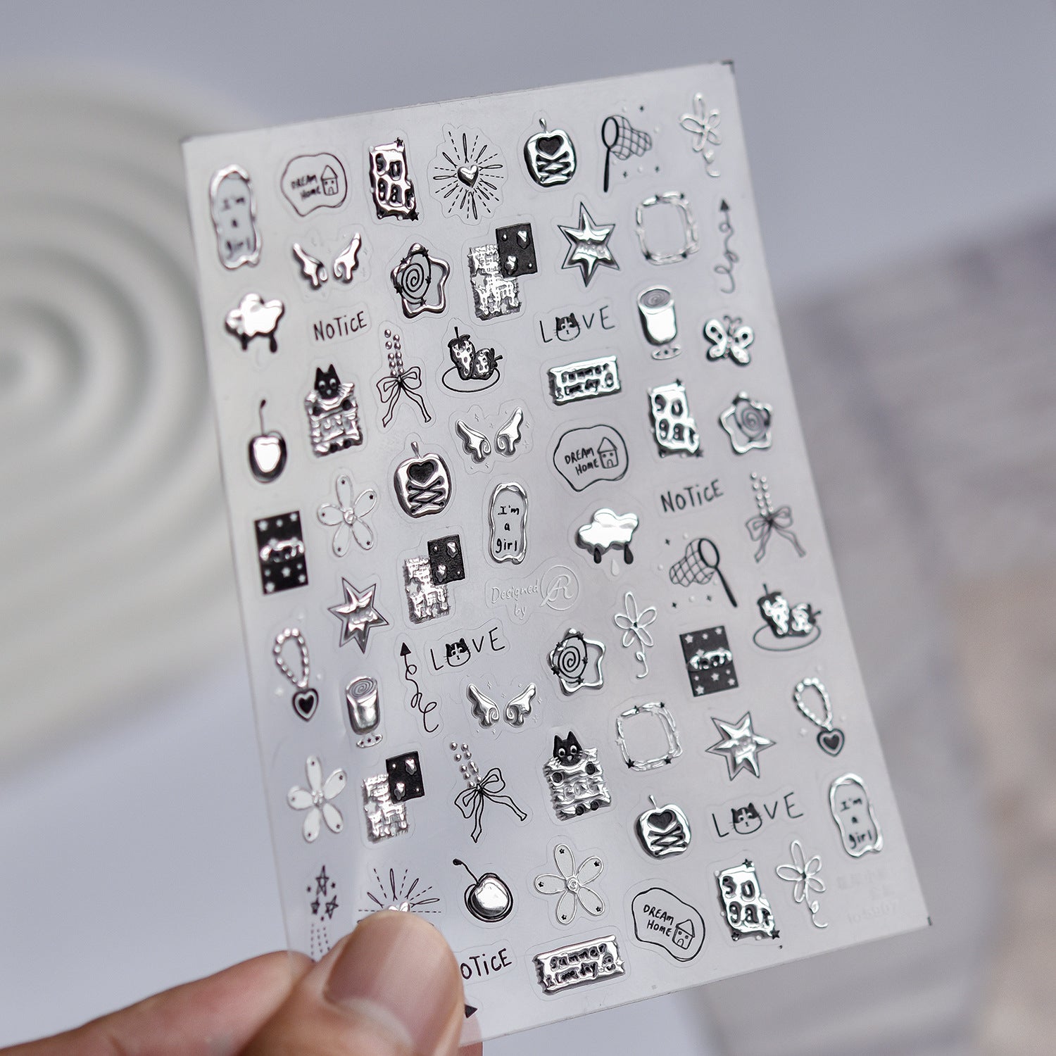 Silver Metallic 3D Nail Stickers - Y2K Cyberpunk Star & Heart Decals 5907