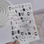 Silver Metallic 3D Nail Stickers - Y2K Cyberpunk Star & Heart Decals 5907