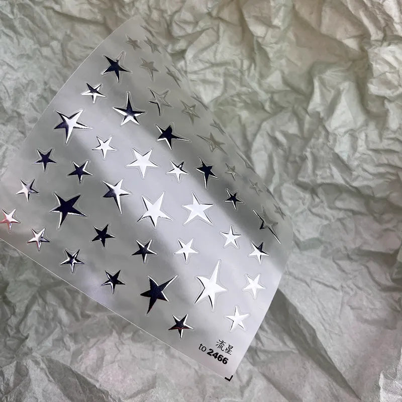 Silver Star Nail Art Stickers Metal Color Stars Adhesive Embossed Sticker Decals 