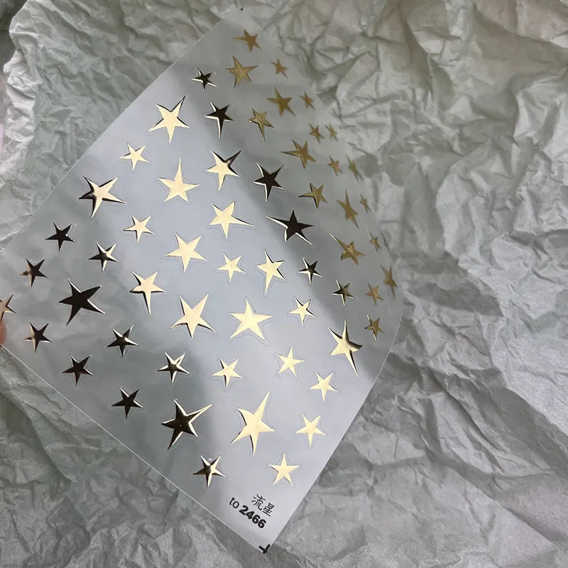 Silver Star Nail Art Stickers Metal Color Stars Adhesive Embossed Sticker Decals 