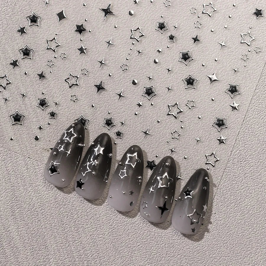 Silver Star Nail Decals | 3D Stars Dot Nail Stickers for Gradient Manicure 