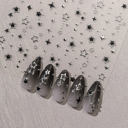 Silver Star Nail Decals | 3D Stars Dot Nail Stickers for Gradient Manicure 