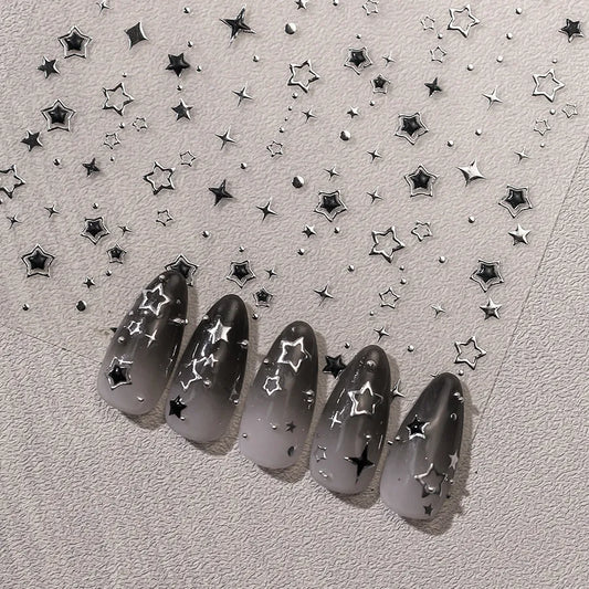 Silver Star Nail Decals | 3D Stars Dot Nail Stickers for Gradient Manicure 