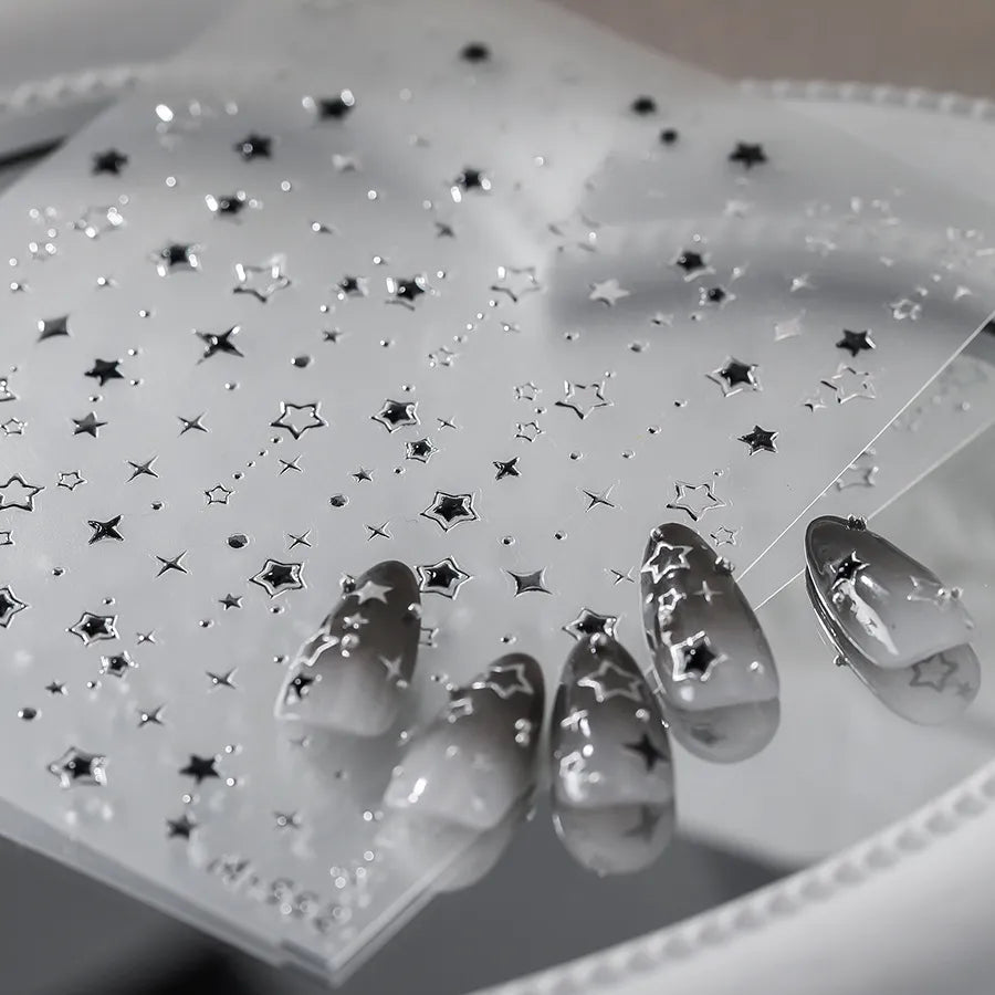 Silver Star Nail Decals | 3D Stars Dot Nail Stickers for Gradient Manicure 