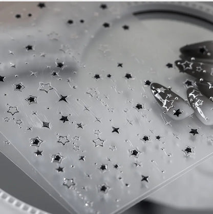 Silver Star Nail Decals | 3D Stars Dot Nail Stickers for Gradient Manicure 