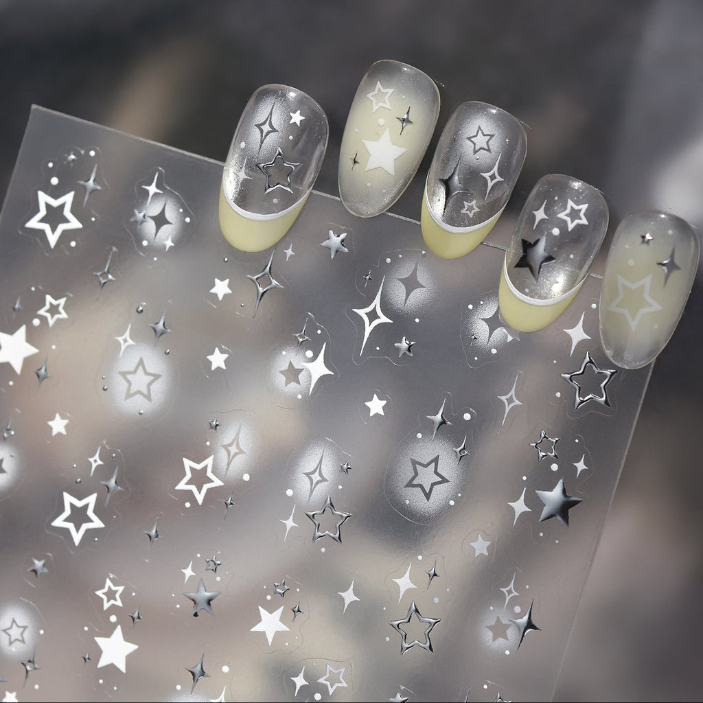 Silver Star Nail Stickers - Y2K Metallic Chrome Starry Art Decals