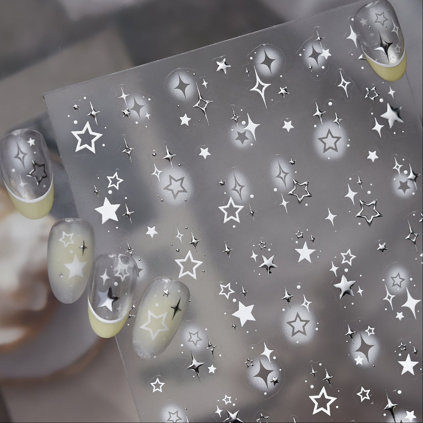 Silver Star Nail Stickers - Y2K Metallic Chrome Starry Art Decals