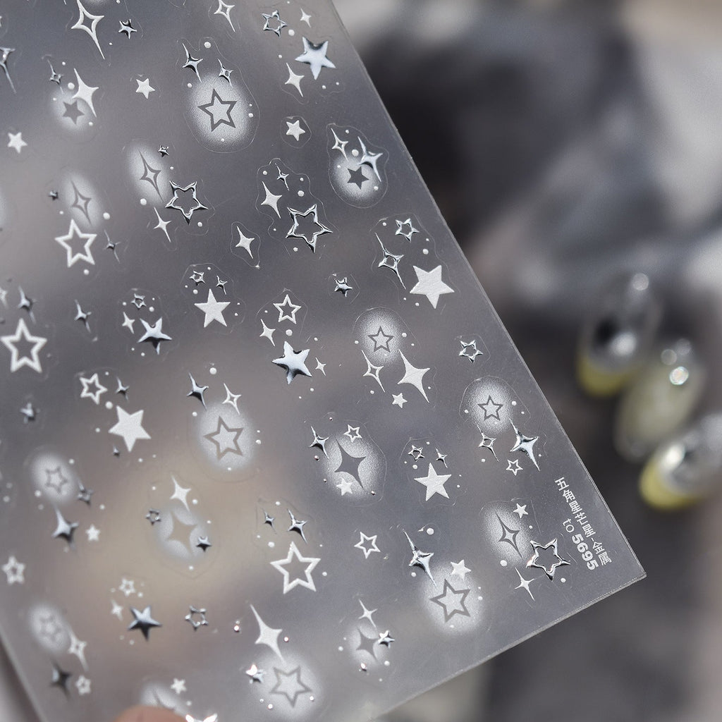 Silver Star Nail Stickers - Y2K Metallic Chrome Starry Art Decals