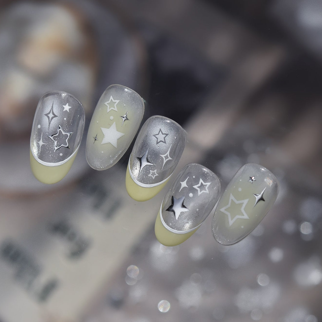 Silver Star Nail Stickers - Y2K Metallic Chrome Starry Art Decals